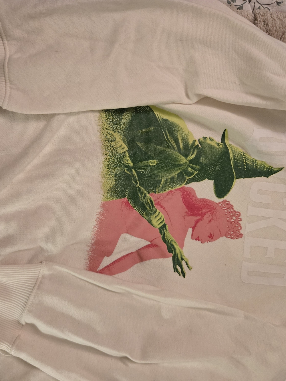 White Graphic Sweatshirt with Pink & Green Print